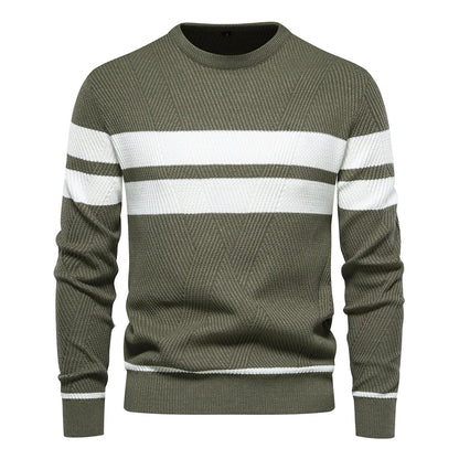 Men's Autumn Patchwork Sweater - O-Neck Long Sleeve Slim Fit Warm Casual Fashion Pullover Top