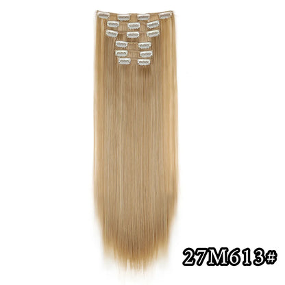 24-Inch 16 Clips-in Hair Extensions – Long Straight Synthetic Blonde & Black Hairpieces, Heat Resistant for Daily Use