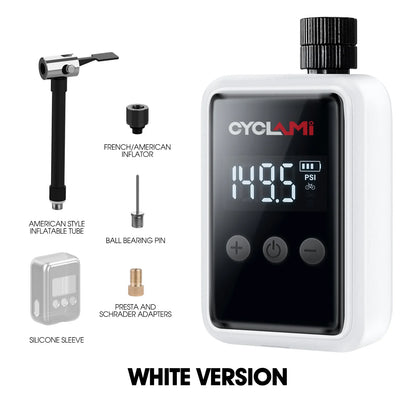 CYCLAMI HW125 150PSI Portable Electric Bike Air Pump – Rechargeable Mini Tire Inflator for Schrader & Presta Valves