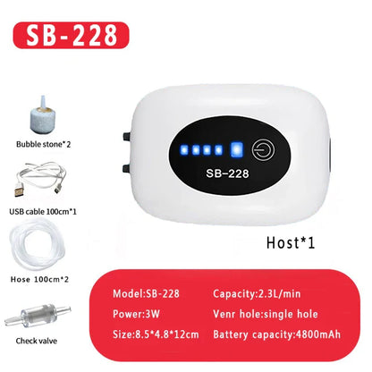 4800mAh USB Aquarium Air Pump - Portable & Ultra Silent Fish Tank Compressor for Indoor/Outdoor Use
