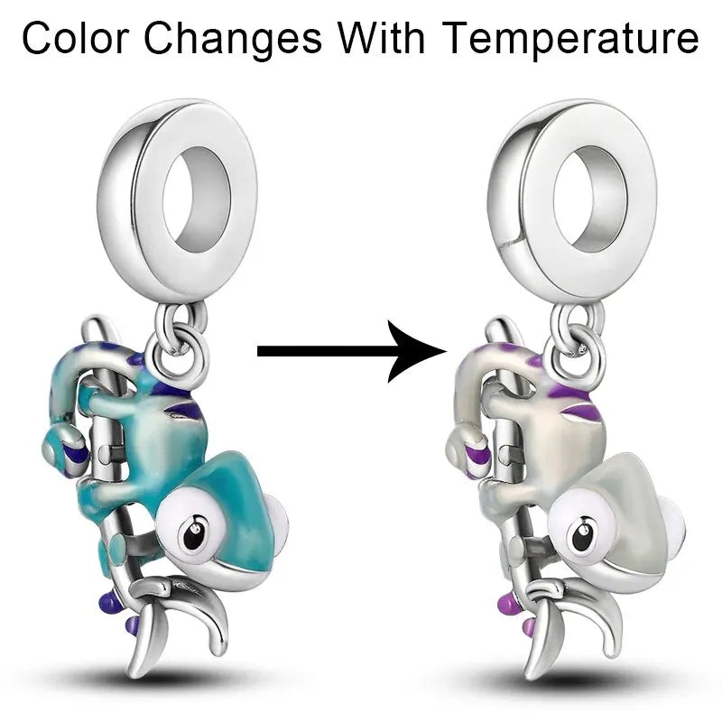 MULA Chameleon Silver-Plated Charm with Color-Changing Crystal Ball - DIY Snake Chain Bracelet Jewelry Gift for Women