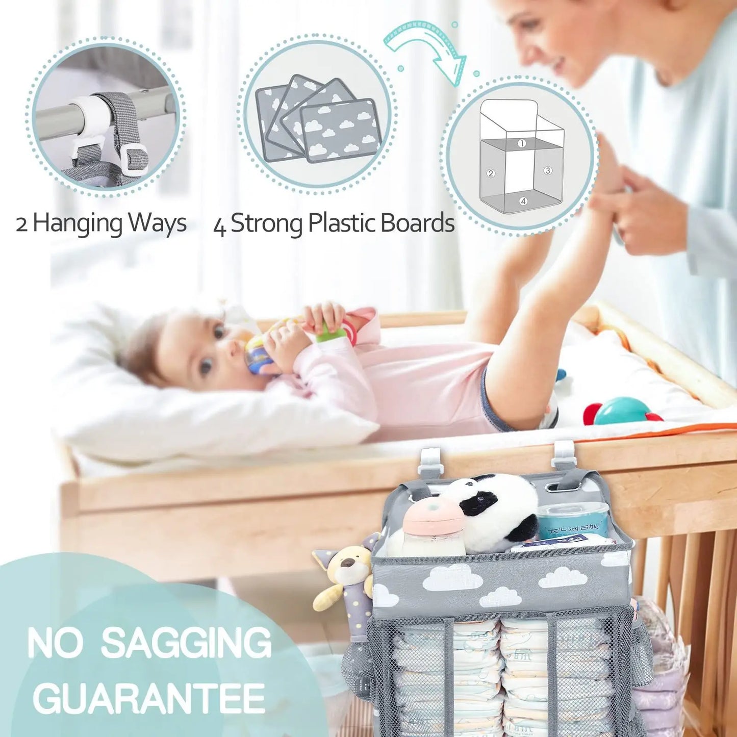 Baby Crib Hanging Storage Bag – Diaper & Nappy Organizer for Cot, Infant Essentials Holder
