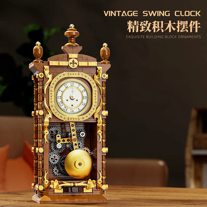 Vintage Swinging Pendulum Clock Building Blocks – 751PCS 3D Mechanical DIY Model Kit for Adults, Retro Home Decor Gift Idea
