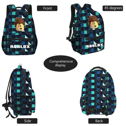 3pcs Roblox Cartoon Print Bag Set – School Backpack, Lunch Bag & Pencil Case for Students, Birthday Gift Set
