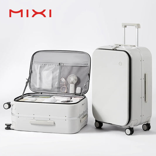Mixi PC Aluminum Frame Suitcase — Front-Opening Rolling Travel Luggage, 20", 24" & 26" Carry-On M9291