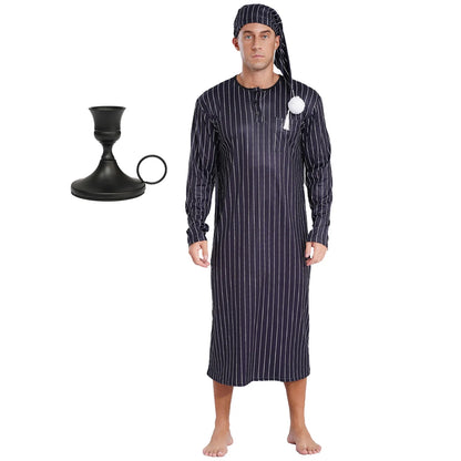 Men's Striped Pajama Set - Soft Loose Long Sleeve Sleepwear with Nightcap for Christmas & Halloween
