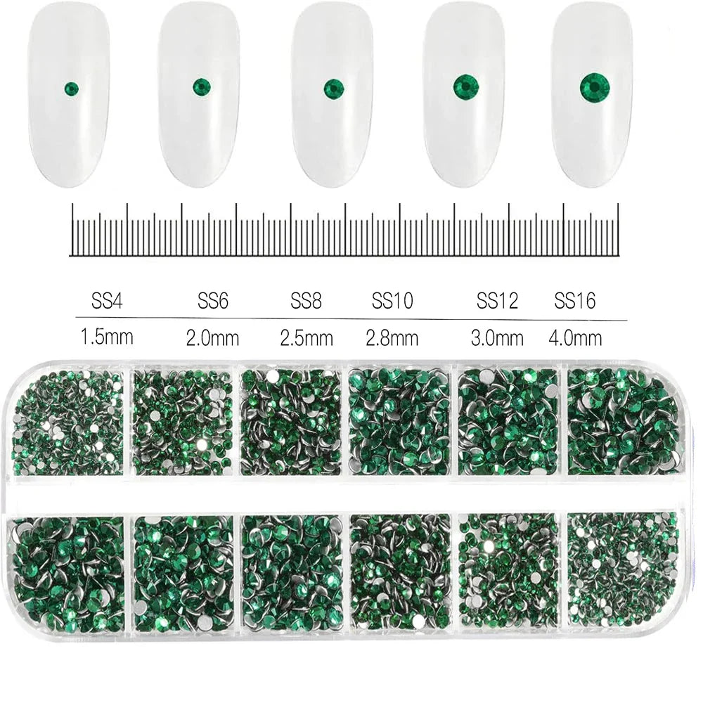 12-Grid 3D Glass AB Crystal Nail Art Rhinestones Kit – Flatback Round Beads with Tools for Nail Jewelry & Diamond Decoration