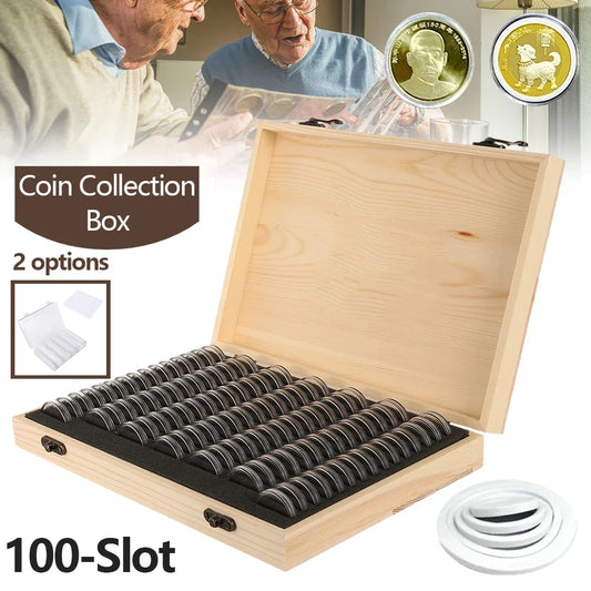 100pcs Clear Coin Capsules – Adjustable Universal Storage Box with Pads for Commemorative Coins & Medals