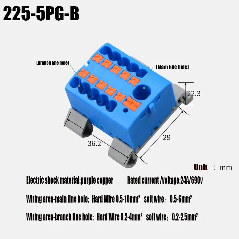 Push-In Modular Wire Connector Terminal Block – Compact 1-In Multiple-Out Splicing Lighting Connector, 225 Series (1Pc)