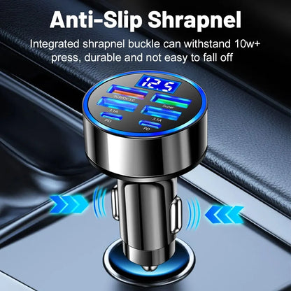100W 6 Ports Car Charger: Fast Charging PD QC3.0 USB C Car Phone Adapter for iPhone Samsung Huawei Xiaomi - Type C Compatible