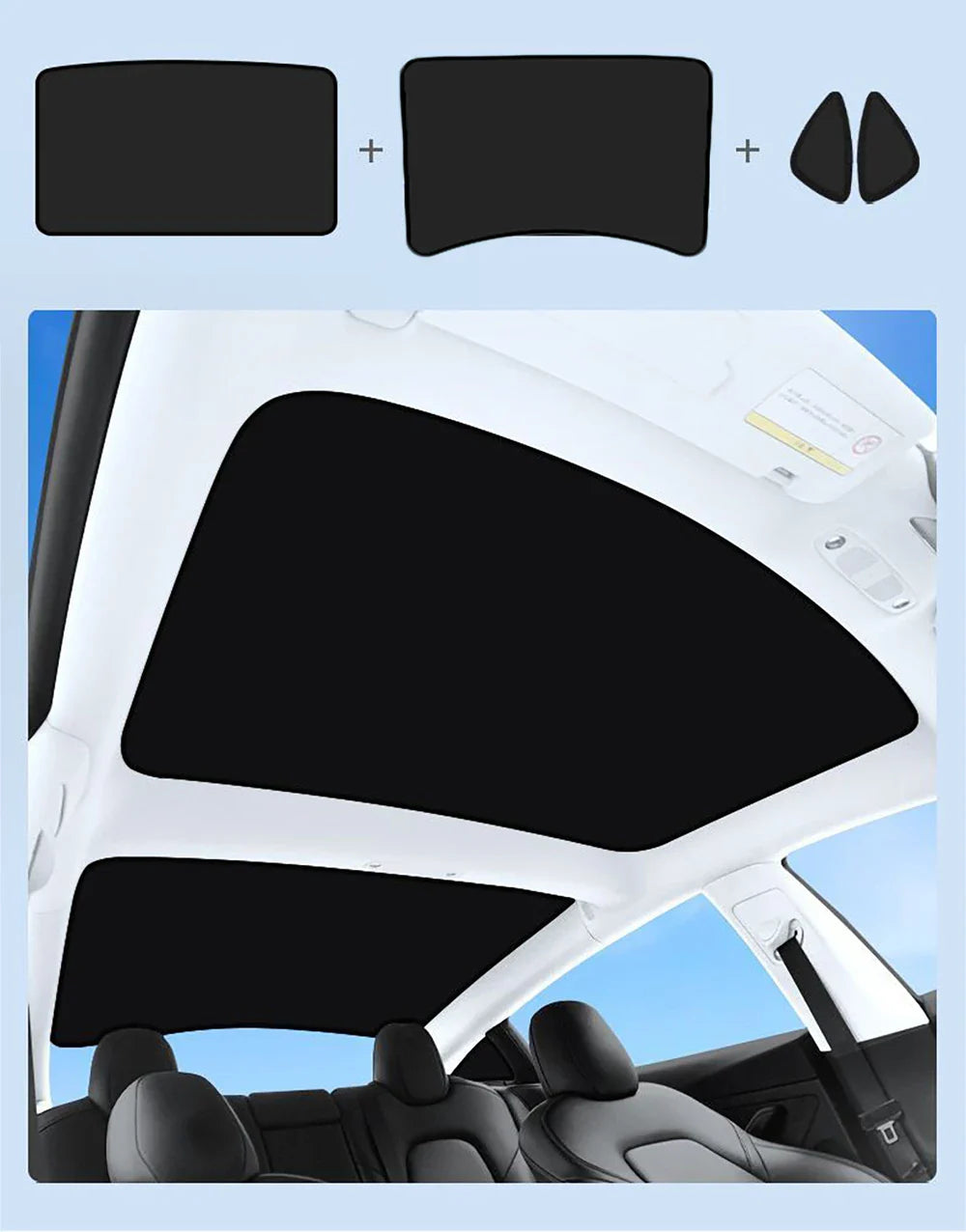 Split Sunshade for Tesla Model 3 (2017-2023) & Model Y – Front & Rear Sunroof Windshield Skylight Glass Roof Cooling Shade