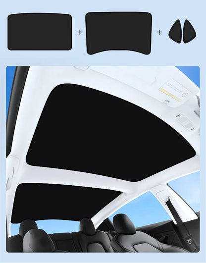 Split Sunshade for Tesla Model 3 (2017-2023) & Model Y – Front & Rear Sunroof Windshield Skylight Glass Roof Cooling Shade