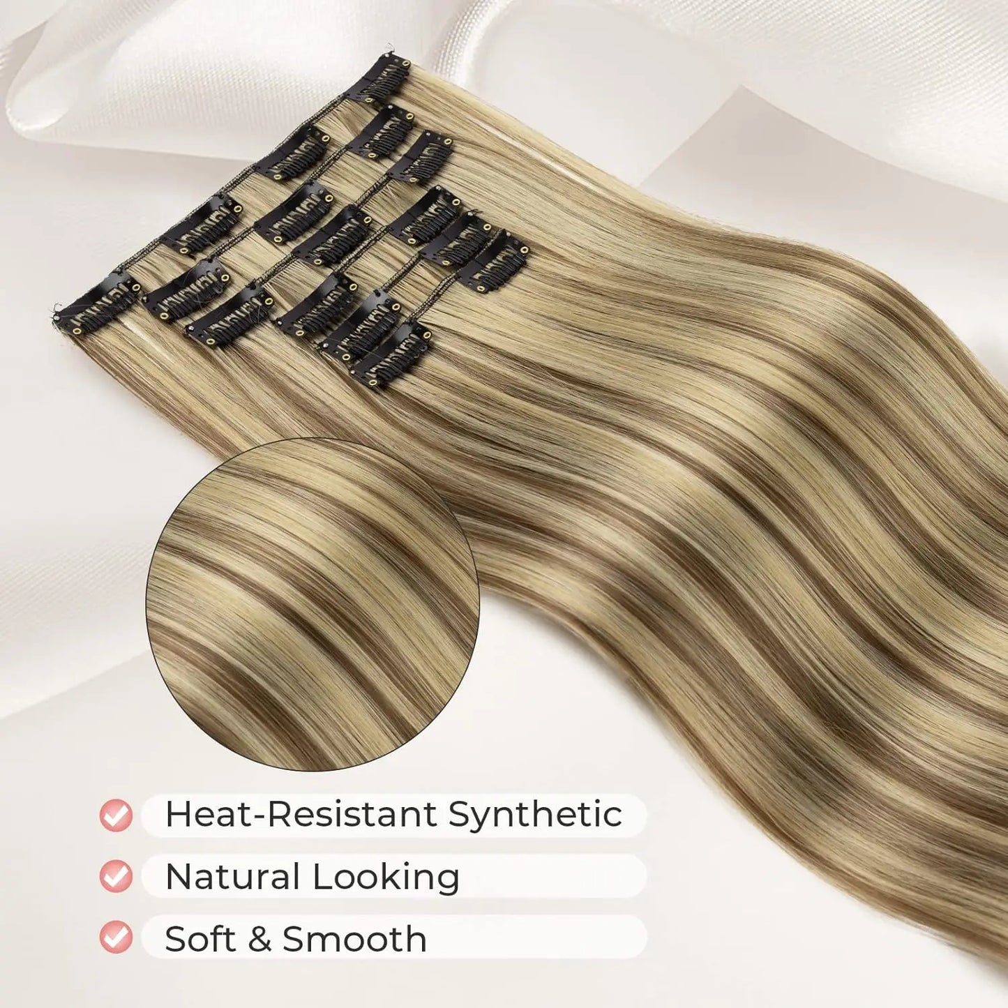 Clip-In Hair Extensions – Thick, Long Lace Weft Lightweight Synthetic Hairpieces for Women