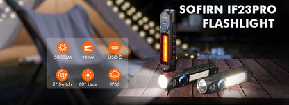 Sofirn IF23 PRO RGB LED Flashlight — 5000lm XHP70B, 21700 Rechargeable Torch with 5V 3A USB-C & Magnetic Base
