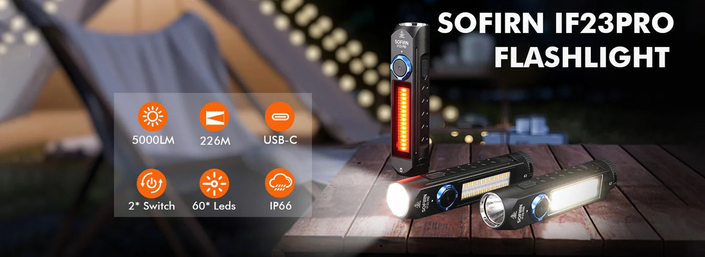 Sofirn IF23 PRO RGB Flashlight – 5000 Lumen XHP70B LED, 21700 USB-C Rechargeable Torch with Magnetic Base