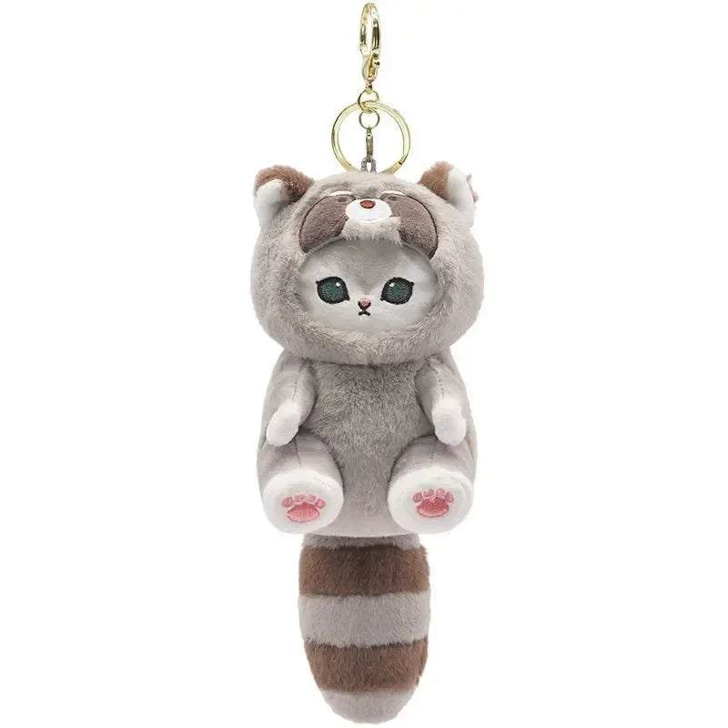 Kawaii Mofusand Shark Cat Keychain — Cartoon Cross-Dressing Doll Pendant for Backpack Decor