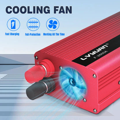 1500W-2600W Car Power Inverter – Portable DC12V to AC110V Charger for Phone, Laptop, Camera with US Socket