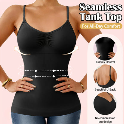 Women’s Camisole Shapewear Tank Top with Built-In Bra – Breathable Tummy Control Slimming Body Shaper Vest Corset Cami