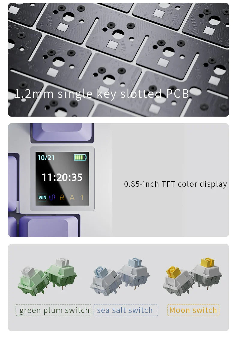 AJAZZ AK820/AK820 Pro Mechanical Gaming Keyboard – TFT Screen, Multifunction Knob, Wired/2.4G/Bluetooth Connectivity for PC