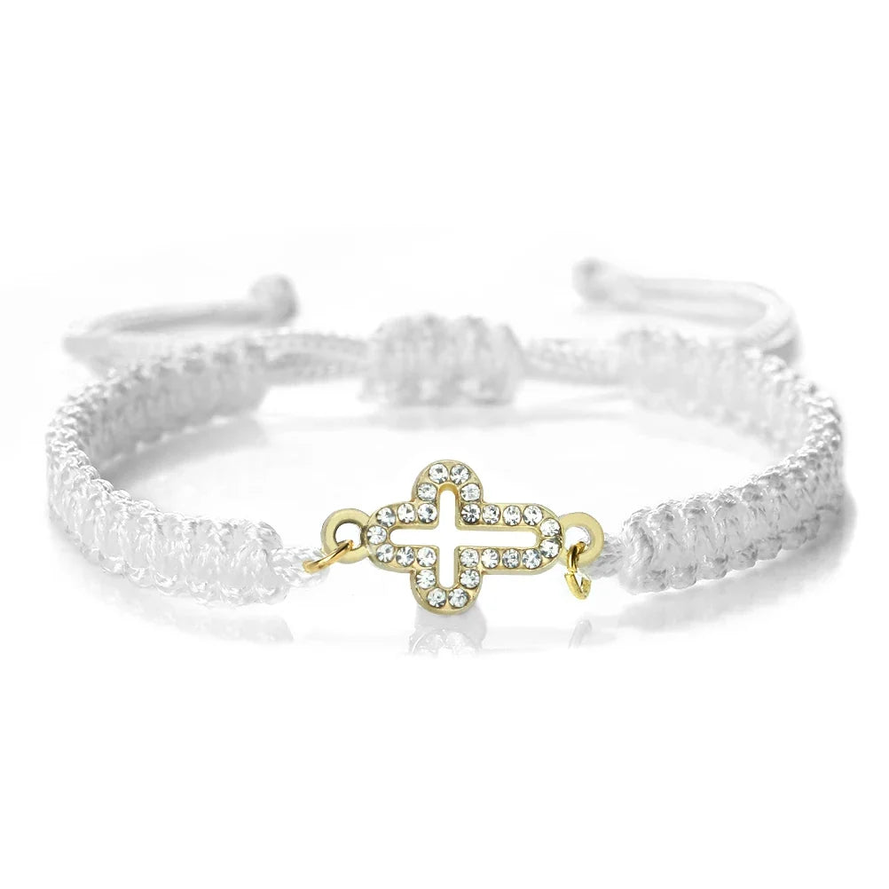 Crystal Hollow Cross Bracelet - Braided Prayer Healing Bangle Jewelry Gift for Women & Yoga Lovers