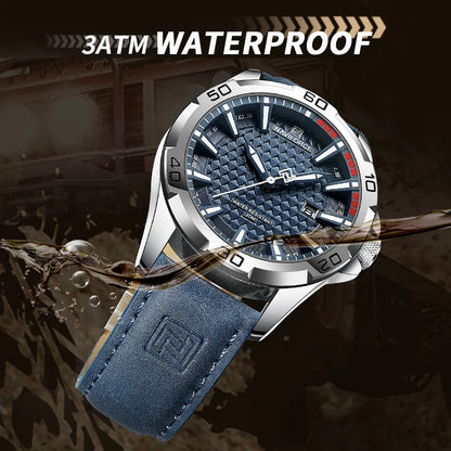 NAVIFORCE Men's Quartz Watch — Fashion Leather Strap Sport Waterproof Wristwatch with Calendar