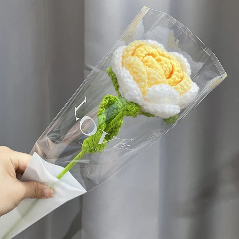 Tulip & Sunflower Knitting Flower Bouquet – Handcrafted Crochet Carnations, DIY Handmade Fake Flowers for Decor