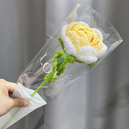 Tulip & Sunflower Knitting Flower Bouquet – Handcrafted Crochet Carnations, DIY Handmade Fake Flowers for Decor