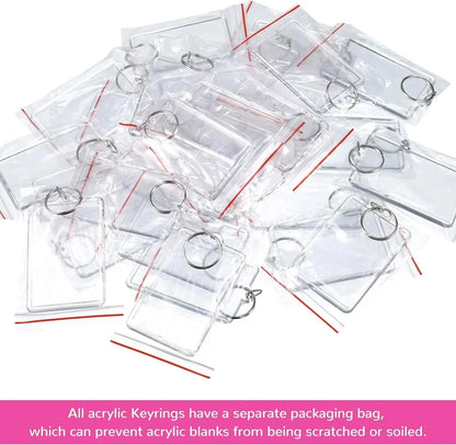 Clear Acrylic Photo Frame Keychains – Blank Rectangle Keyrings for Double-Sided Photos, DIY Supplies (5-100PCS)