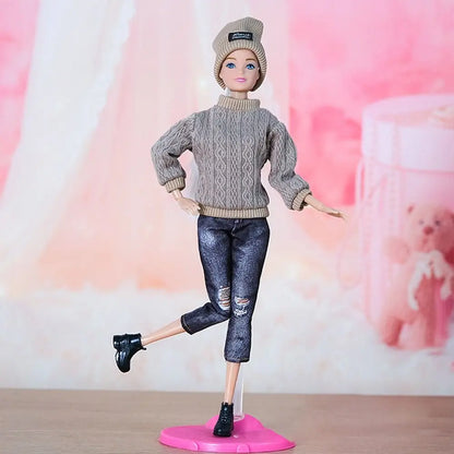 1/6 Doll Winter Fashion Outfit – Handmade Sweaters, Pants & Hats for 29–32cm Dolls