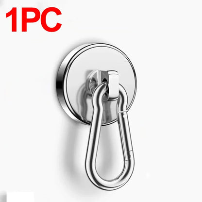 4/1pcs Strong Neodymium Magnetic Hooks — 360° Rotating Carabiner Keychain Ring for Home, Kitchen & Bathroom Hanging
