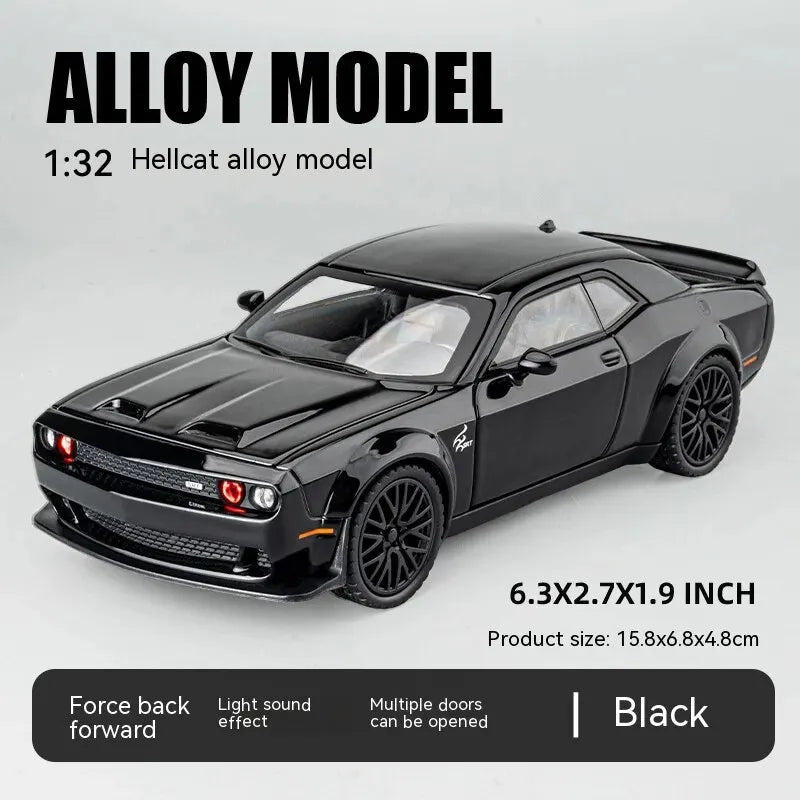 Dodge Challenger Hellcat 1:32 Scale Die-Cast Toy Car – Pull Back Model with Sound and Light Features