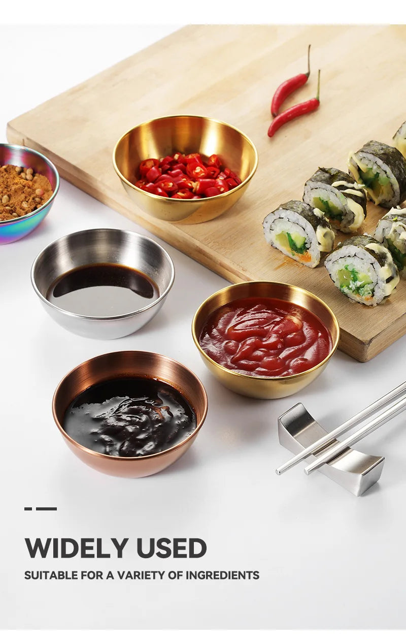 2PCS/4PCS Stainless Steel Golden Sauce Dishes – Appetizer & Seasoning Serving Tray Set for Kitchen Tableware