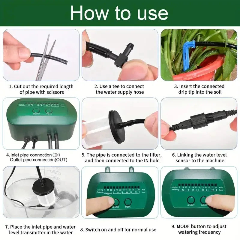 Solar Intelligent Irrigation Kit 6V 2W – Built-in 1800mAh Battery Automatic Timed Watering System for Potted Plants DIY Garden Care