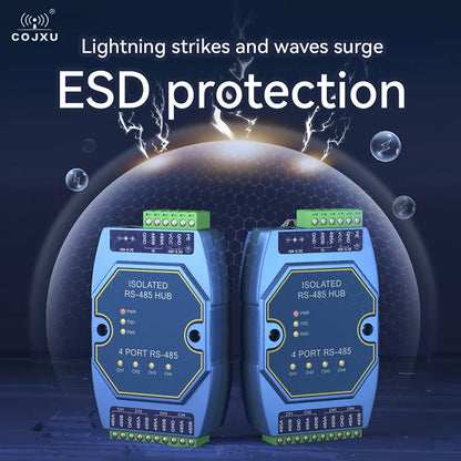 Industrial RS485 Photoelectric Isolation Hub – DC 8–28V Power & Signal Isolator Module with ESD Protection (COJXU E810-R Series)