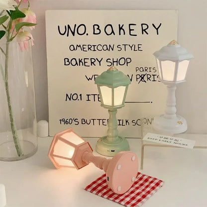 Retro LED Desk Lamp - Mini Street Lamp Design Night Light and Desk Accessory for Kawaii Room Decor