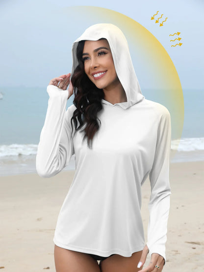 Women’s Sun Protection Hoodie – Thumb Hole & Hidden Ponytail Hooded UV Running Fitness Shirt Breathable Outdoor Sports Top