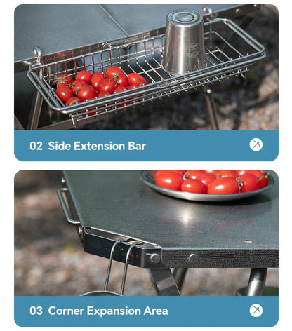 Outdoor Portable Stainless Steel Picnic Table – Durable Height Adjustable Folding BBQ & Camping Cooking Table