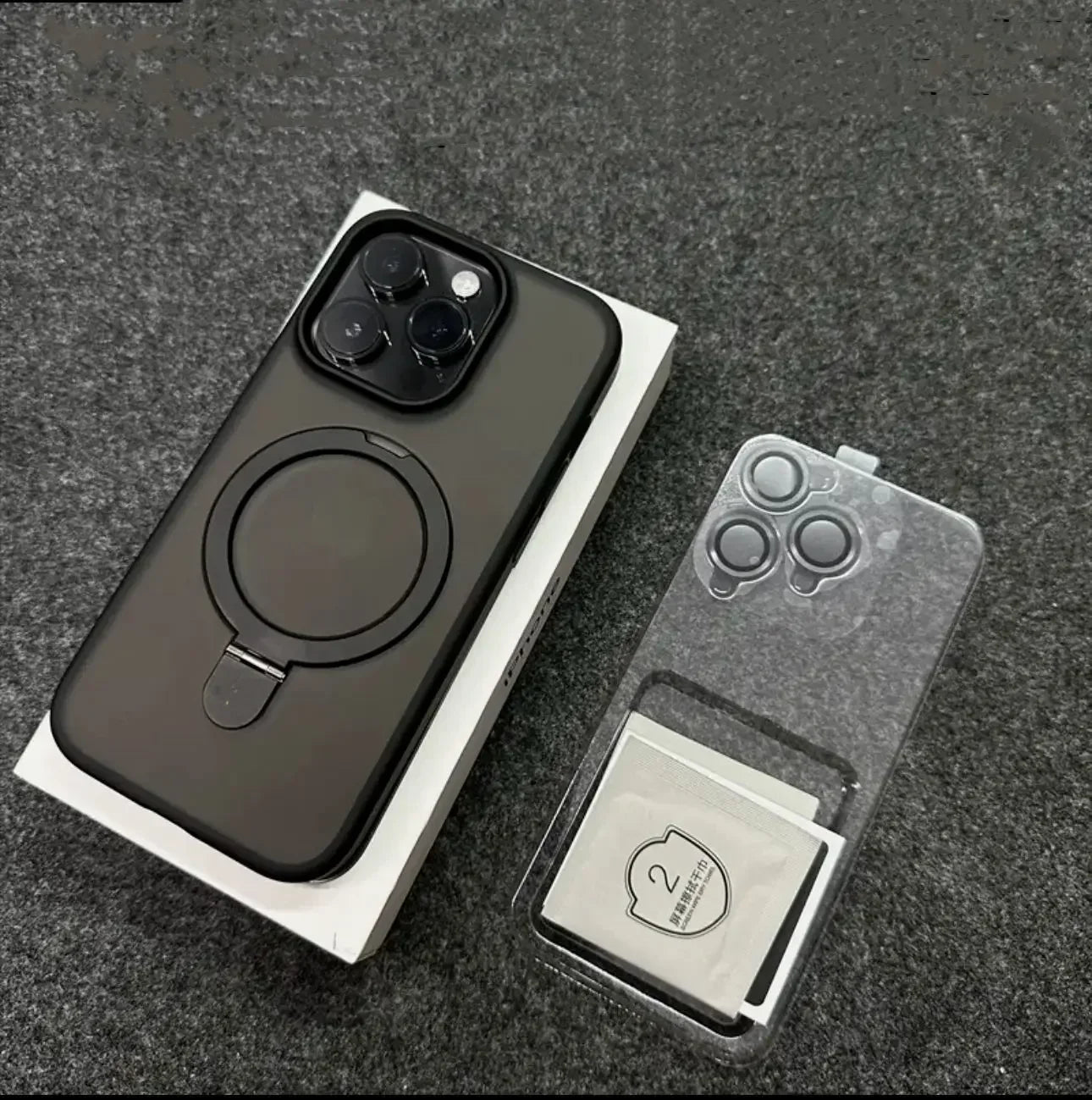MagSafe Magnetic Metal Ring Case - Matte Protective iPhone 12-17 Pro Max Cover with Lens Protector and Stand Grip Design