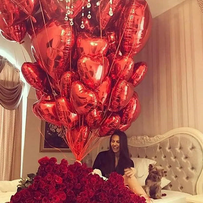 10pcs 18-inch Rose Gold Heart Shape Foil Balloons - Wedding and Birthday Party Decorations, Aluminum Foil Ballons, Air Balls Globos