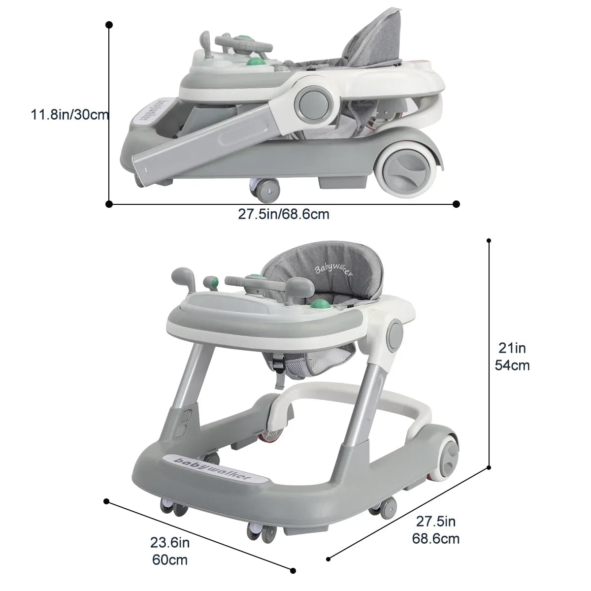 UBRAVOO 2-in-1 Push Walker for Infants & Toddlers – Foldable with Detachable Feeding and Music Trays