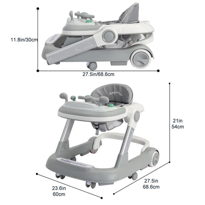UBRAVOO 2-in-1 Push Walker for Infants & Toddlers – Foldable with Detachable Feeding and Music Trays