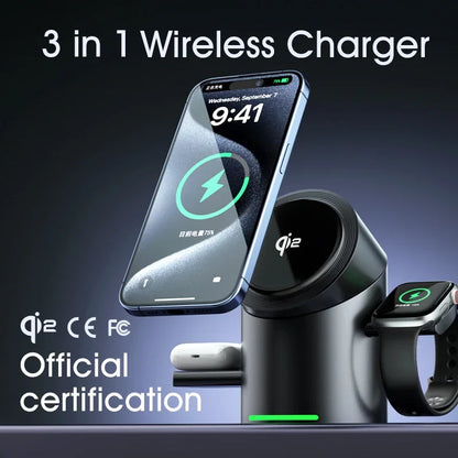 Truly Qi2 3-in-1 MagSafe Magnetic Touch Wireless Charger — Fast Charging Dock for iPhone, Android, Apple Watch & AirPods