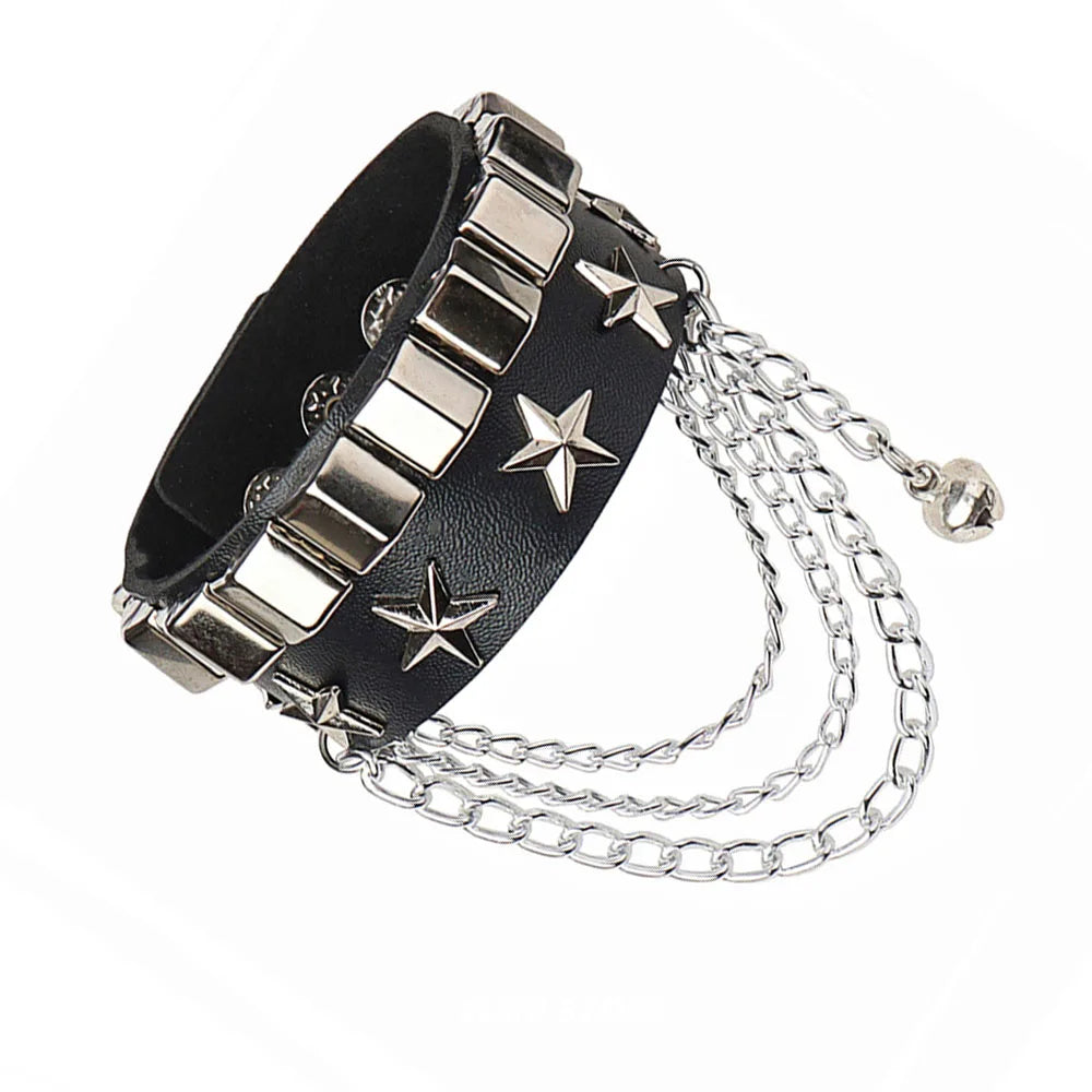 2024 Punk Cool Adjustable PU Bracelet for Men & Women – Vintage Gothic, Hip Hop, Rock, Kpop Dancer Jewelry Accessories