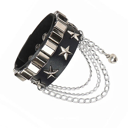 2024 Punk Cool Adjustable PU Bracelet for Men & Women – Vintage Gothic, Hip Hop, Rock, Kpop Dancer Jewelry Accessories