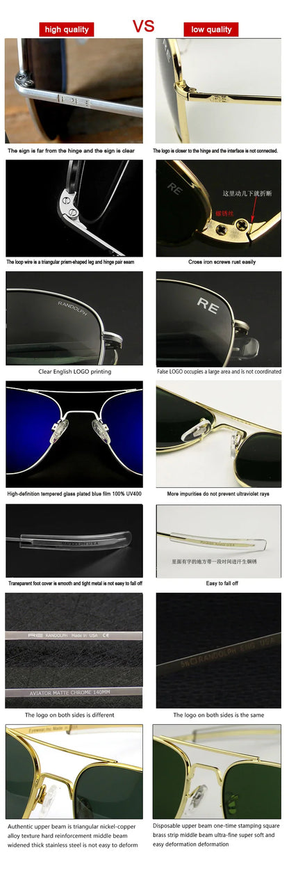 RE Military Aviation Sunglasses — Vintage Titanium Frame Pilot Glasses for Men & Women
