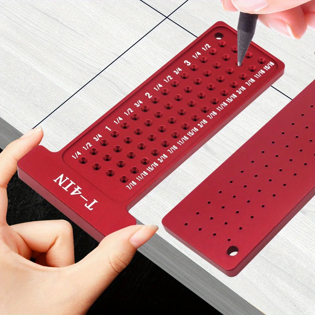 Woodworking Scribe T-Square Ruler – Metric/Inch Aluminum Line Drawing Gauge, Right Angle Protractor for Carpenter Layout