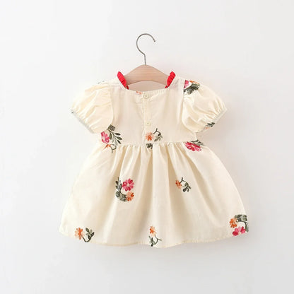 Summer Baby Girl Dress – Cute Embroidered Cotton Skirt with Bubble Sleeves, 0-3 Years