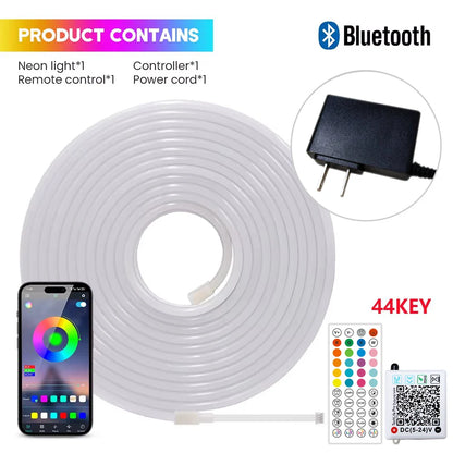 EU Plug DC24V RGB Neon LED Strip – 3535 Bluetooth Music Sync Waterproof Rope Light, 5-30M for Indoor & Outdoor Decor