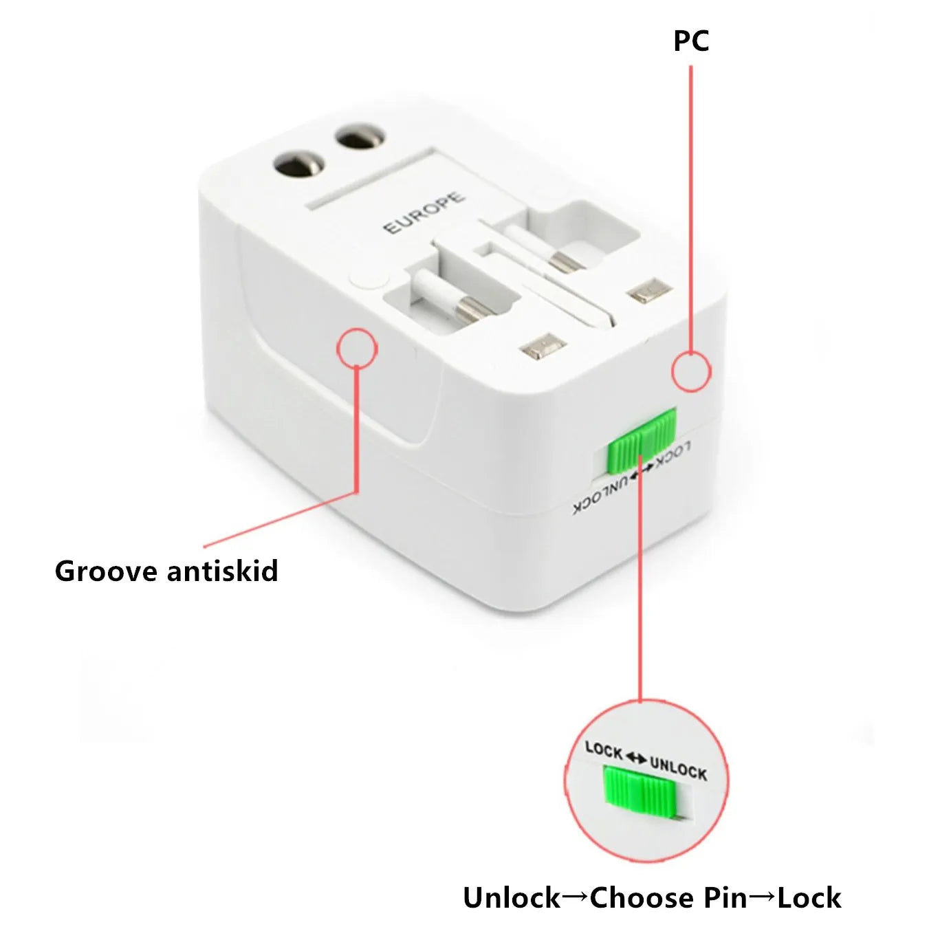 All-in-One Universal Plug Adapter with 2 USB Ports - World Travel AC Power Charger - AU US UK EU Converter