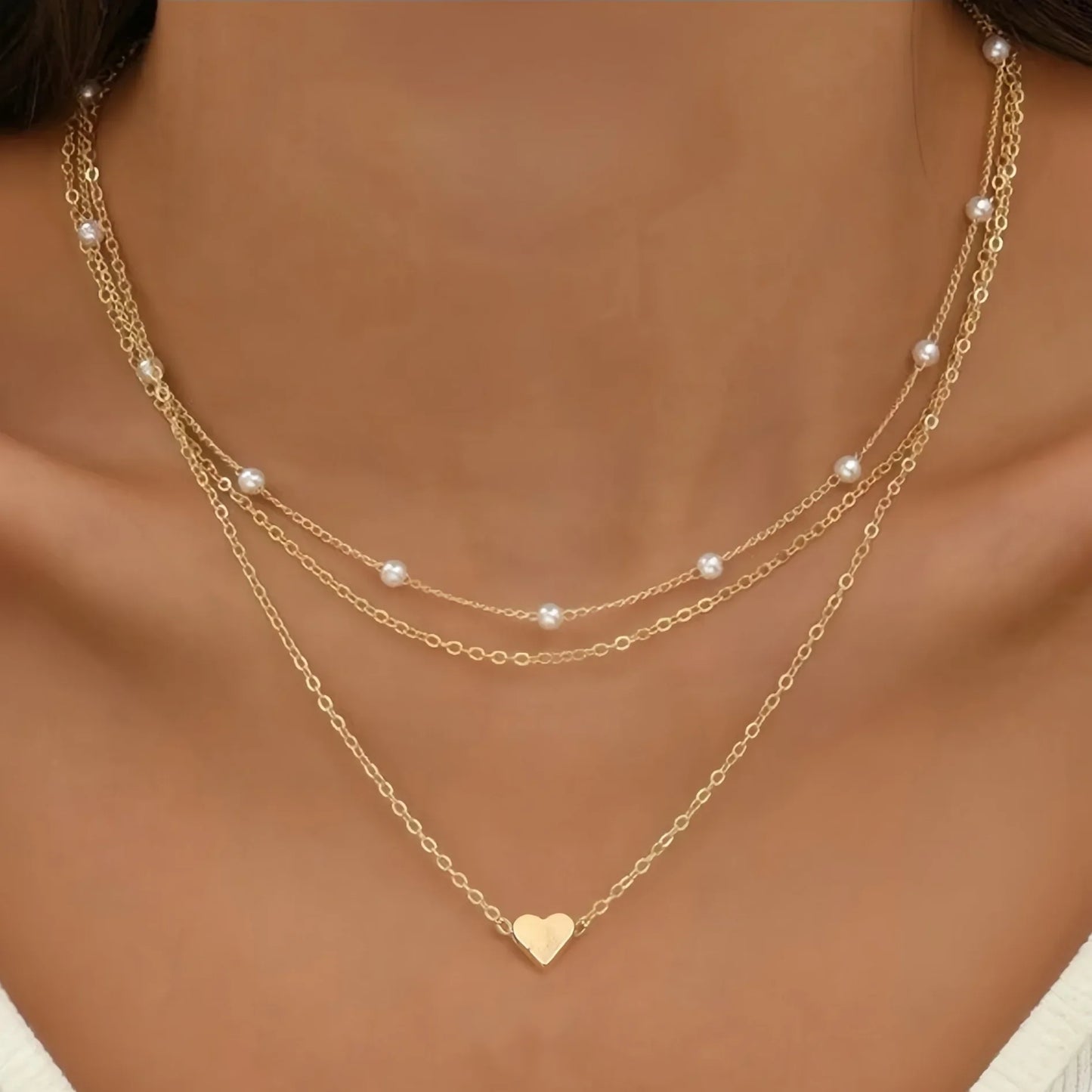 LATS Pearl Choker Necklace for Women – Double Layer Heart Pendant Jewelry Gift